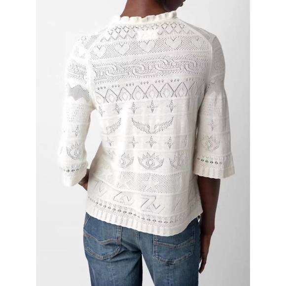 NEW ZADIG & VOLTAIRE taho dentelle sweater in ecru - Picture 2 of 5